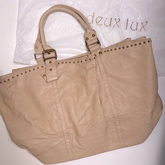 LF Deux Lux Tote Handbag Cream Nude Leather Spring ‘09 Blush Studded Large Bag - Picture 2 of 15